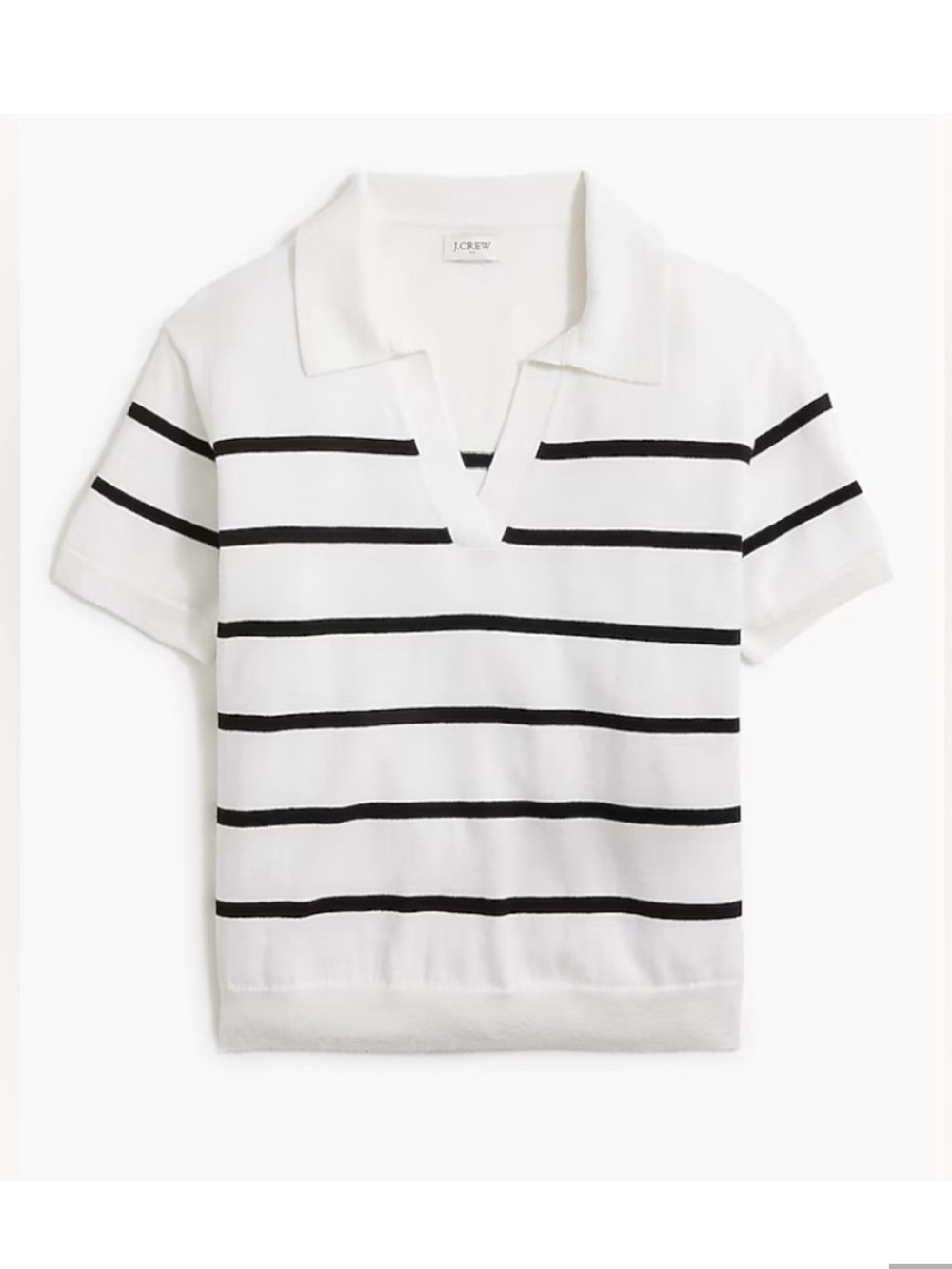 J. Crew White Short-Sleeve Polo Sweater with Black Stripes
